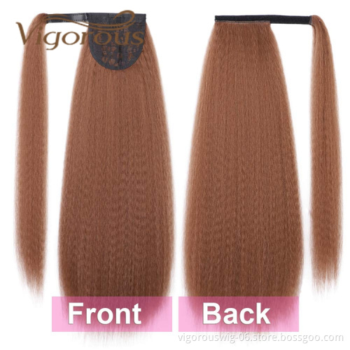 Vigorous High Quality Wholesale Long Magic Paste Brown Yaki Straight Cosplay Party Drawstring Synthetic Ponytail Hair Extension